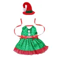 Set vestito e cappello per bottiglia di vino natalizia con misure dettagliate e paillette - W2-63 Stile Grembiule da Elfo Femmina
