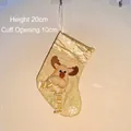 Champagne gold Christmas stocking with 3D reindeer doll and snowflake pattern, size 20x10cm - Khaki Reindeer / H20cm Opening 10cm / Khaki