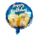 Round 18-inch dark blue Happy Birthday foil balloon with beer mug illustration for parties - 18 Inch P (Beer Cheers)