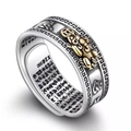 Retro 990 sterling zilveren ring met gouden PiXiu reliëf en Heart Sutra gravures - Grote Muur Patroon Goud Pixiu