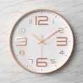 30cm silent wall clock featuring rose gold 3D numerals on a white round dial - Rose Gold Frame White Dial Rose Gold Numbers
