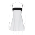 Detail of color-block patchwork on black and white strapless bodycon mini dress - S / White