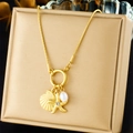 Gouden roestvrijstalen ketting met zeester-, schelp- en parelhanger op presentatiedoos - Gouden Zeester Schelp Parel Stijl (N3412)