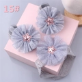 Three-piece baby headband set featuring grey glitter tulle flowers with pink star centers - Style 15 (Grey Mesh Sequin Star Headband 3pcs)