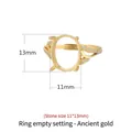 Ancient gold finish S925 silver ring setting with 11x13mm oval mount and pave crystals - Antique Gold (11*13mm)
