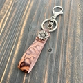 Western vintage genuine leather keychain with turquoise floral metal sunburst detail - Style 5 (Sunflower A)