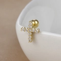 Macro view of gold cross stud earrings with clear zircon stones and screw-back closure - Y20412-5 Gold - Cross