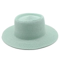 Detailed weave of mint green wide-brim straw boater hat with a flat top and uniform edges - M (56-58cm) / Mint Green