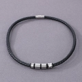 Men's braided black leather bracelet with silver-tone charms and magnetic clasp - Type A 5.5mm Black Necklace