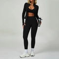 Completo yoga nero 3 pezzi con leggings, reggiseno sportivo e giacca con cerniera - S / Top E Pantaloni / Nero Premium