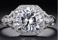 Elegant halo ring with round cubic zirconia and vintage textured band in silver finish - Ur0529