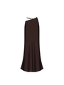 Elegant high-waisted chocolate brown satin maxi skirt with side cutout tie detail - S / Coffee