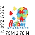 Detailed view of Autism Awareness puzzle head embroidery patch with size dimensions - No.17-Puzzle Head Silhouette