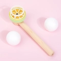 Wooden lung capacity trainer toy with yellow lemon pattern and white foam balls - Orange Fruit Floating Ball