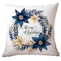 Square Christmas pillowcase featuring watercolor blue floral wreath and Merry Christmas text - Merry Christmas Wreath CRD10-24