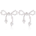 Handcrafted pearl bow earrings in elegant white finish for a vintage retro aesthetic - ZW1757 Gold Touch Pearl Bow