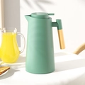 Green Nordic thermal kettle with 1L glass liner and wooden handle in a breakfast setting - Plain Style / 062 Cyan