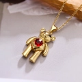 Collar con colgante de osito de oro y circonita de corazón rojo para mujer - Oro/Corazón Rojo