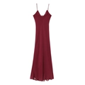 Elegantes weinrotes Maxikleid aus Chiffon mit V-Ausschnitt, Trägern und Volantbesatz - XS / Burgunderrot