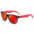 Classic black oval sunglasses with red mirrored lenses and red wooden bamboo temples - Red Skateboard Wood Temple Polarized Red Mirror Lens