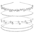 Dettaglio del set di 4 cerchietti da sposa argento con cristalli e motivi floreali - Set da 4 pezzi argento con strass bianchi Stile 1#