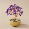 Amethyst crystal money tree with copper wire branches in a yellow ceramic pot - Amethyst (Yellow Cup)