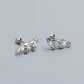 Silver winged cartilage stud earrings in s925 silver with three clear zircon stones - 925 Silver / White Gold