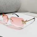 Rimless butterfly sunglasses with pink gradient lenses and gold metal temples - Dual-tone Pink