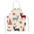 Christmas reindeer apron in beige linen with red plaid snowflakes and holiday patterns - Reindeer Silhouette (WQ02-7)