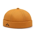 Retro mustard yellow docker hat with black mountain embroidery in cotton twill - Adjustable / Yellow
