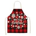 Red and black plaid Christmas linen apron with white snowflakes and Merry Christmas text - Red Black Plaid Christmas (WQ01-25)