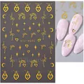 3D laser gold nail stickers with heart, star, and moon patterns, model STZ-X032 - Golden Heart Lock Star Moon (STZ-X032)