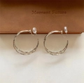 Chic silver-tone double ring clip earrings with textured metallic finish and comfort pads - Ear Clip - Silver / 3cm