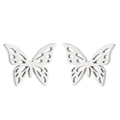 Close-up of silver hollow butterfly stud earrings crafted in polished stainless steel - Steel