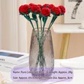 Handmade crochet red rose flower with green leaves in a grey glass vase for gift decor - Red Rose Single Stem