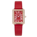 Montre carrée élégante en cuir rouge pour femme avec boîtier doré serti de strass - Rouge
