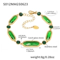 Green Czech glass stone anklet in 18k gold plated stainless steel for summer - Rectangle-Gold Green Glass (S012)