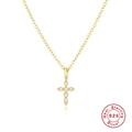 Collana con croce in argento sterling S925 con diamanti scintillanti e placcatura in oro - Oro