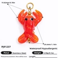 Translucent orange lobster pendant in 18k gold plated stainless steel with dimensions - Orange Red Lobster Shape Charm (PJ91237)