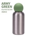 350ml stainless steel vacuum bottle with electroplated silver body and green spherical cap - Brushed Silver Body with Army Green Ball Lid
