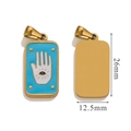 Rechteckiger Tarot-Anhänger in Gold mit blauem Emaille-Auge-Motiv und 26mm Abmessungen - Blaue Hamsa-Hand