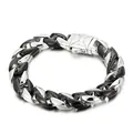 Bracelet gourmette cubaine bicolore argent et noir en acier inoxydable pour hommes - Chaîne Bicolore Noir Argent avec Fermoir Carré Large (KB52874-D)