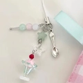 Bijou de téléphone fait main avec coupe de glace, cuillère en argent et breloque étoile - Melon / Vert