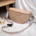 Gesteppte beige Bauchtasche für Damen mit Rautenmuster und verstellbarem Schultergurt - Khaki