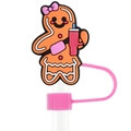 Gingerbread man straw cover with pink bow and bag for 10mm straw decoration - 10 Pink Decor Gingerbread Man