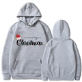 Gray Christmas hoodie with festive Merry Christmas print and colorful lights pattern - Light Gray