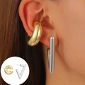 Ensemble mode d'ear cuff doré en C et boucles d'oreilles argentées en V pour femme - Ensemble de Boucles d'Oreilles Or Argent Triangle Géométrique (4932)