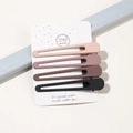 Detail of four matte hollow triangular hair clips in pink and brown on display card - Coffee Series - Teardrop Hollow