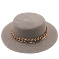 Cappello di paglia a testa piatta con catena dorata per protezione solare mare - M (56-58cm) / Stile Grigio (04)
