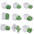 Lot de 9 moules en silicone pour bougies en forme de succulentes et de cactus - Moule Succulente Lot de 9 / Blanc